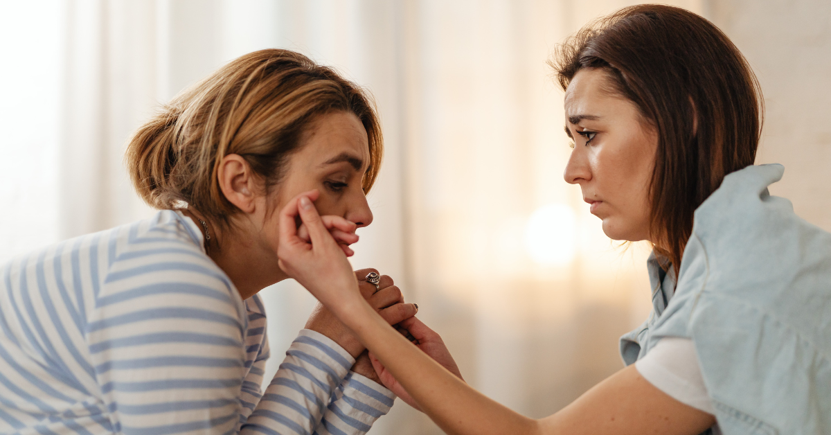 A woman confronting her sister about her meth use