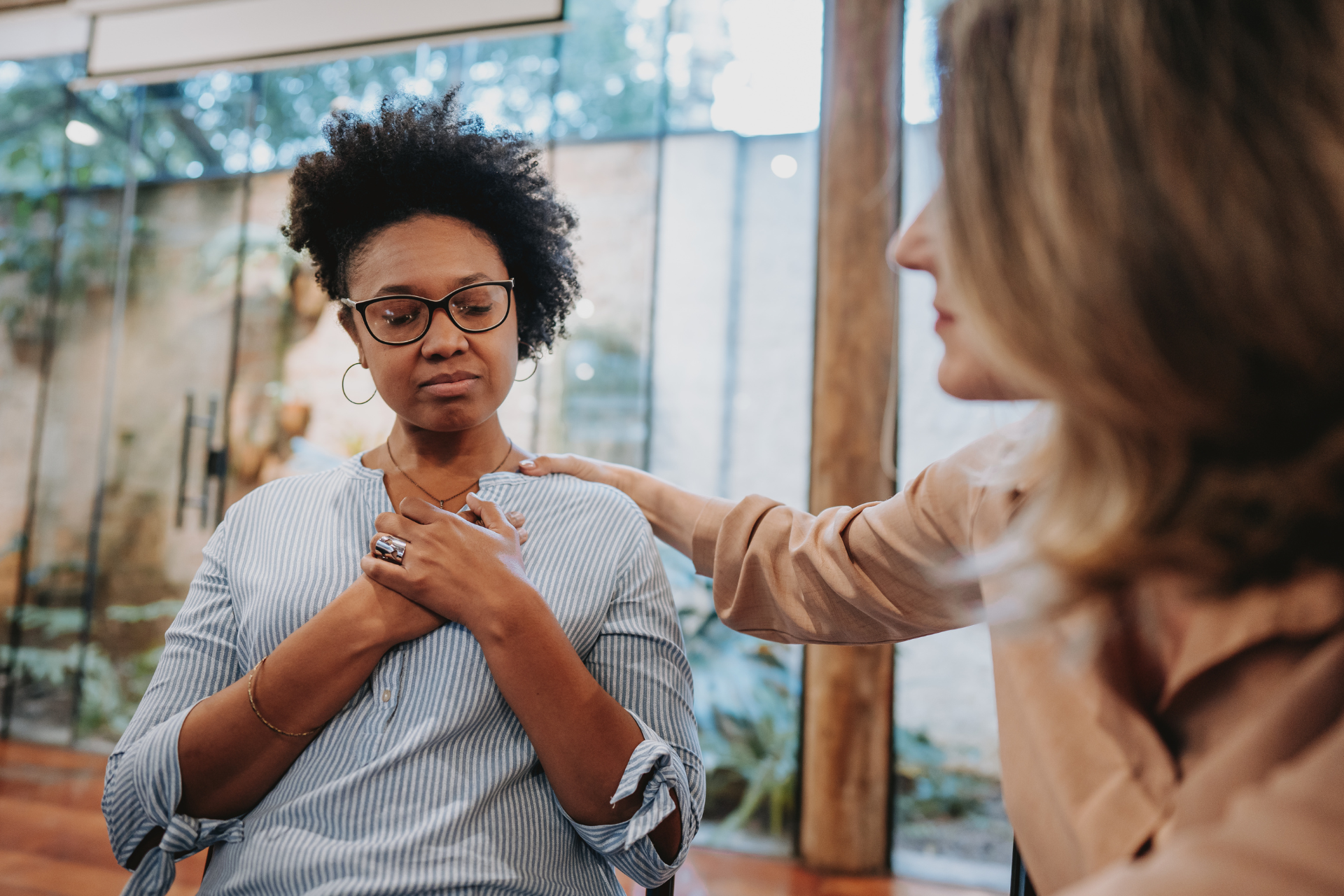 A woman with Borderline Personality Disorder being comforted.