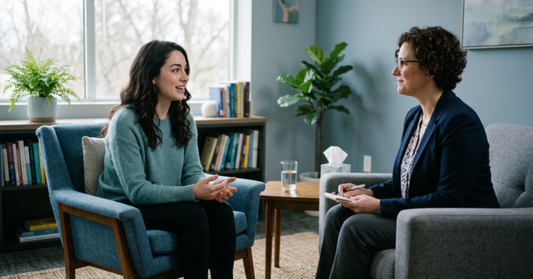 woman speaking with her female therapist about dual diagnosis treatment at Milton Recovery