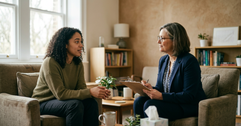 woman and therapist discussing the effects of alcohol