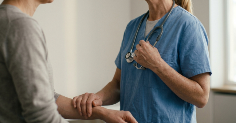 How Medications Support Better Outcomes in Dual Diagnosis Treatment | Milton Recovery | Milton Recovery clinical professional and patient discussing mat for dual diagnosis treatment